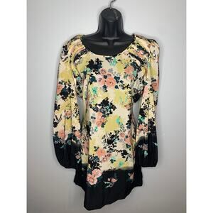 Xhilaration Women's Large Floral Dress -  Balloon Sleeve Zip Tie  Back